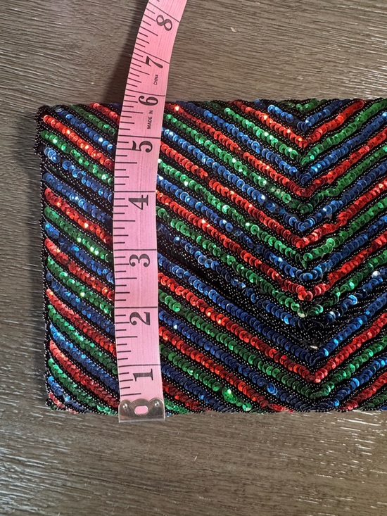 Vintage Beaded Sequin Clutch Purse Black Red Green Blue - Picture 8 of 8